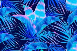 Jungle purple neon tropical  leaves seamless pattern.Summer exotic botanical foliage.Fluorescent  vectors colors.