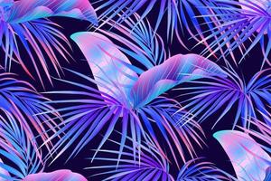 Jungle purple neon tropical  leaves seamless pattern.Summer exotic botanical foliage.Fluorescent  vectors colors.