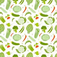 Seamless pattern with vegetables on a white background. A pattern from fresh organic green vegetables and some red ones isolated. Vector stock illustration of grocery background.