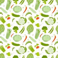 Seamless pattern with vegetables on a white background. A pattern from fresh organic green vegetables and some red ones isolated. Vector stock illustration of grocery background.