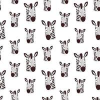 Zebra seamless pattern on a white background. Cartoon vector illustration of a zebra head pattern. Wild African animal.