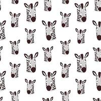 Zebra seamless pattern on a white background. Cartoon vector illustration of a zebra head pattern. Wild African animal.