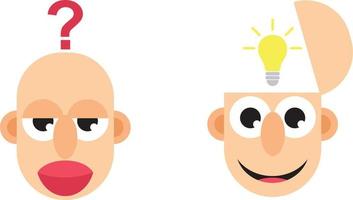 An Idea, Knowledge Design Concept Illustration of an Idea Bulb being Inserted into an open Head of a Cartoon Flat Art Character. Before and after Acquiring Knowledge, an Idea Illustration vector