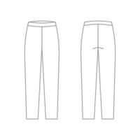 Casual pants classic trousers, sweatpants technical drawing, outline template, sketch. Fabric trousers with front, back view. Vector flat illustration