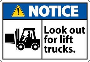 Notice Look Out For Lift Trucks Sign On White Background vector