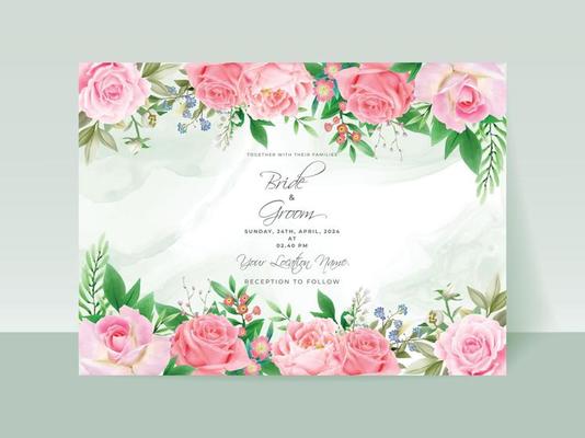 Pink Roses wedding invitation card set