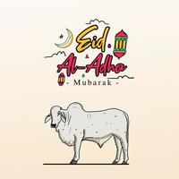 Design Vector Illustration Eid Adha Mubarak with Sketch Style complete with animal Illustration. Suitable for greeting card, poster and banner.