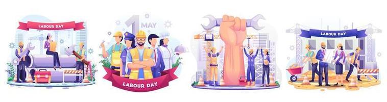 Set of Labour Day with A Group Of People Of Different Professions. Businessman, Chef, Policewoman, construction workers. Flat style vector illustration