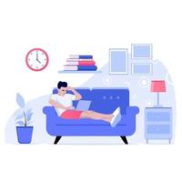 Working at home illustration concept. Young people working on laptops at home vector