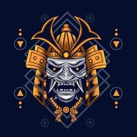 samurai mask with sacred geometry pattern vector