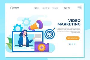 Landing page template of Video Marketing. Modern flat design concept of web page design for website and mobile website. Easy to edit and customize vector