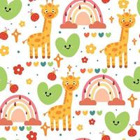 seamless pattern hand drawing cartoon giraffe, heart and rainbow. for kids wallpaper, fabric print, textile, gift wrapping paper vector