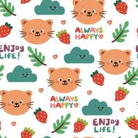 seamless pattern hand drawing cat, clouds and plant. cute background for fabric print, textile, gift wrapping paper vector