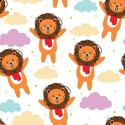 seamless pattern hand drawing tiger and clouds. cute background for fabric print, textile, gift wrapping paper