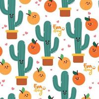 seamless pattern hand drawing cactus and orange. cute background for fabric print, textile, gift wrapping paper vector