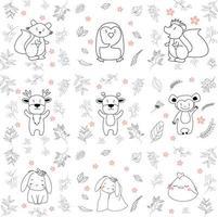 Have a nice day set cute cryptic animals are in action. bear, penguin, koala, wolf, fox, tiger, bunny, birt, cat.  .No gradient used, easy to print and color. Vector files can be scaled to any size.