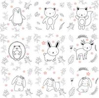 Have a nice day set cute cryptic animals are in action. bear, penguin, koala, wolf, fox, tiger, bunny, birt, cat.  .No gradient used, easy to print and color. Vector files can be scaled to any size.