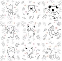 Have a nice day set cute cryptic animals are in action. bear, penguin, koala, wolf, fox, tiger, bunny, birt, cat.  .No gradient used, easy to print and color. Vector files can be scaled to any size.