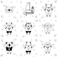 Have a nice day set cute cryptic animals are in action. bear, penguin, koala, wolf, fox, tiger, bunny, birt, cat.  .No gradient used, easy to print and color. Vector files can be scaled to any size.