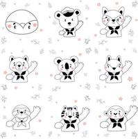 Have a nice day set cute cryptic animals are in action. bear, penguin, koala, wolf, fox, tiger, bunny, birt, cat.  .No gradient used, easy to print and color. Vector files can be scaled to any size.