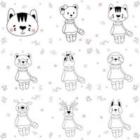 Have a nice day set cute cryptic animals are in action. bear, penguin, koala, wolf, fox, tiger, bunny, birt, cat.  .No gradient used, easy to print and color. Vector files can be scaled to any size.