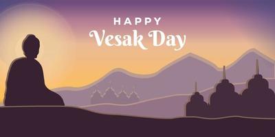 happy Vesak day illustration with buddha silhouette