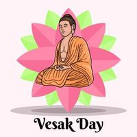 vesak day with illustration flying buddha and lotus vector