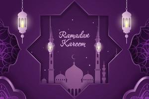 Ramadan Kareem Islamic background purple with line element vector