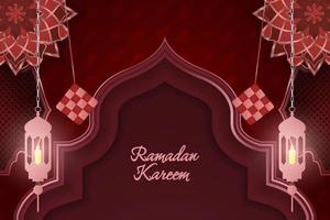 Ramadan Kareem Islamic background red with line element vector