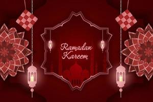 Ramadan Kareem Islamic background with line element red color vector