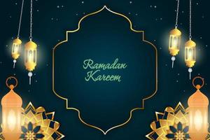 Ramadan Kareem Islamic background green and gold with line element vector