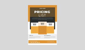 Pricing Sheet Flyer, Vector Pricing Table for Websites and Applications Flyer Template, Price Table Concept Flyer, Poster, vector.