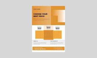 Pricing Sheet Flyer, Vector Pricing Table for Websites and Applications Flyer Template, Price Table Concept Flyer, Poster, vector.