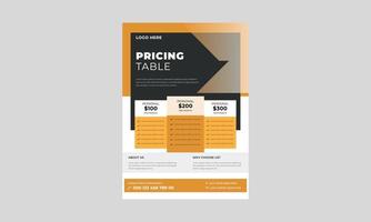 Pricing Sheet Flyer, Vector Pricing Table for Websites and Applications Flyer Template, Price Table Concept Flyer, Poster, vector.