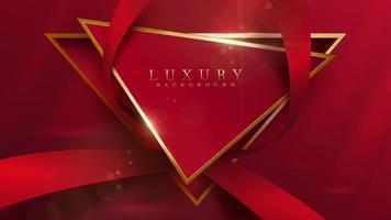 Luxury background with triangle frame element and red ribbon decoration with glitter light effect. vector