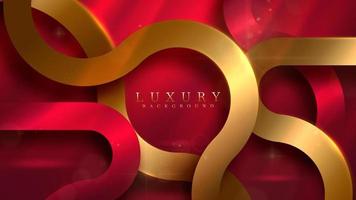 Red luxury background with gold curve line element and glitter light effect decoration with bokeh. vector