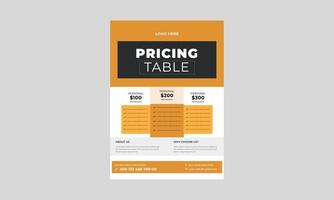 Pricing Sheet Flyer, Vector Pricing Table for Websites and Applications Flyer Template, Price Table Concept Flyer, Poster, vector.