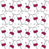 pattern with glasses of red wine. Cute pattern with wine. Vector pattern in doodle style.