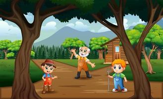 The farmers standing on the country road vector