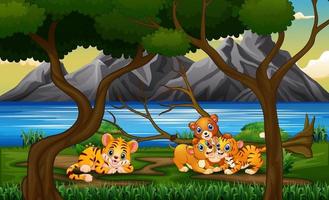 Cartoon a different animals playing at nature vector