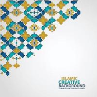 Islamic design greeting card background template with ornamental colorful detail of floral mosaic islamic art ornament vector