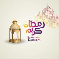 diseño lujoso ramadan kareem con caligrafía árabe, luna creciente, linterna tradicional y fondo islámico de textura de patrón de mezquita. ilustración vectorial vector