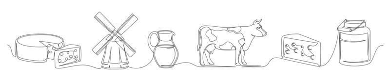 Set of continuous one line drawing of a cheese theme vector