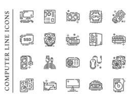 Computer parts line icons set isolated on white background vector