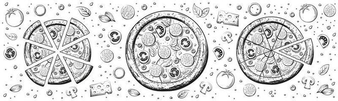 Italian pizza sketch isolated on white background for banner