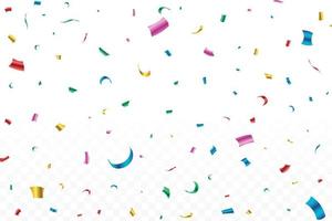 Colorful shiny confetti falling isolated on transparent background. Colorful party tinsel and confetti falling. Confetti vector for festival background. Carnival elements. Birthday celebration.