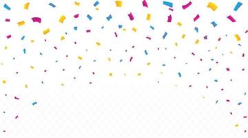 Colorful confetti and tinsel falling vector. Shiny confetti and tinsel falling isolated on white background. Festival elements vector. Anniversary and birthday celebration element. vector