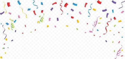 Confetti vector for festival background. Multicolor party tinsel and confetti falling. Colorful confetti isolated on transparent background. Anniversary and birthday celebration element.