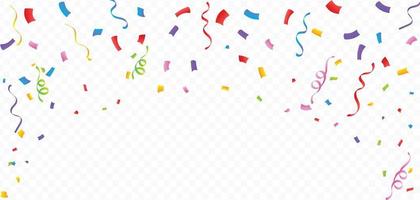 Confetti vector for festival background. Multicolor party tinsel and confetti falling. Colorful confetti isolated on transparent background. Anniversary and birthday celebration element.