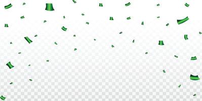 Green confetti and tinsel falling illustration on transparent background. Colorful confetti vector for the festival and party celebration. Green confetti element for carnival background.